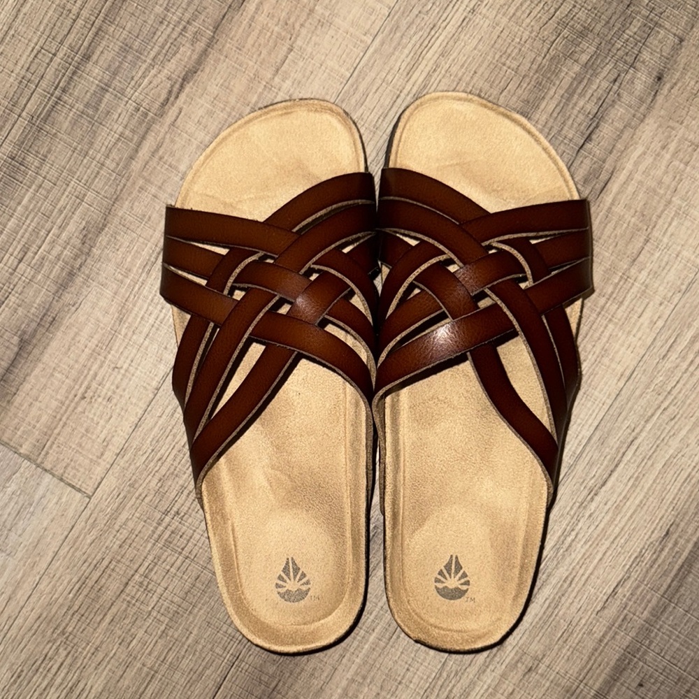 Brown Leather Slide Sandals